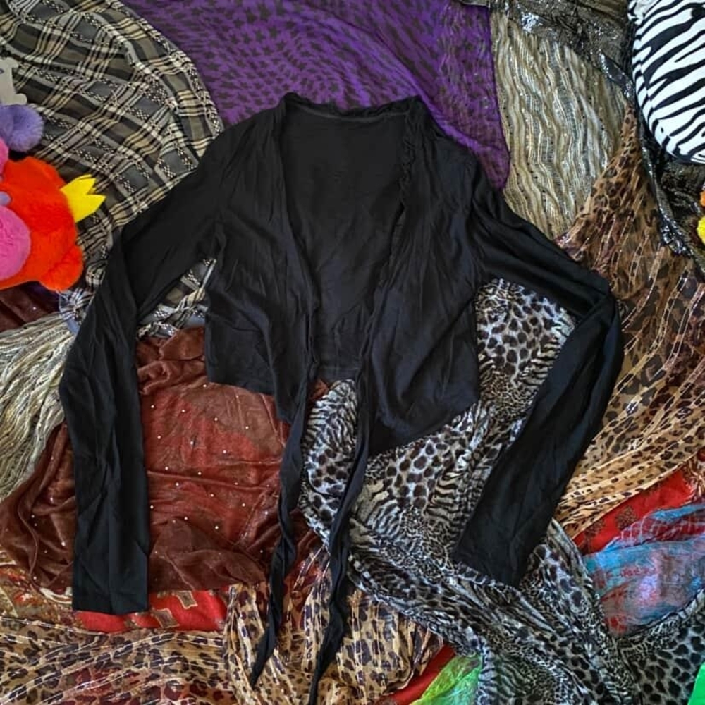 Black Long Sleeve Tie-Front Top